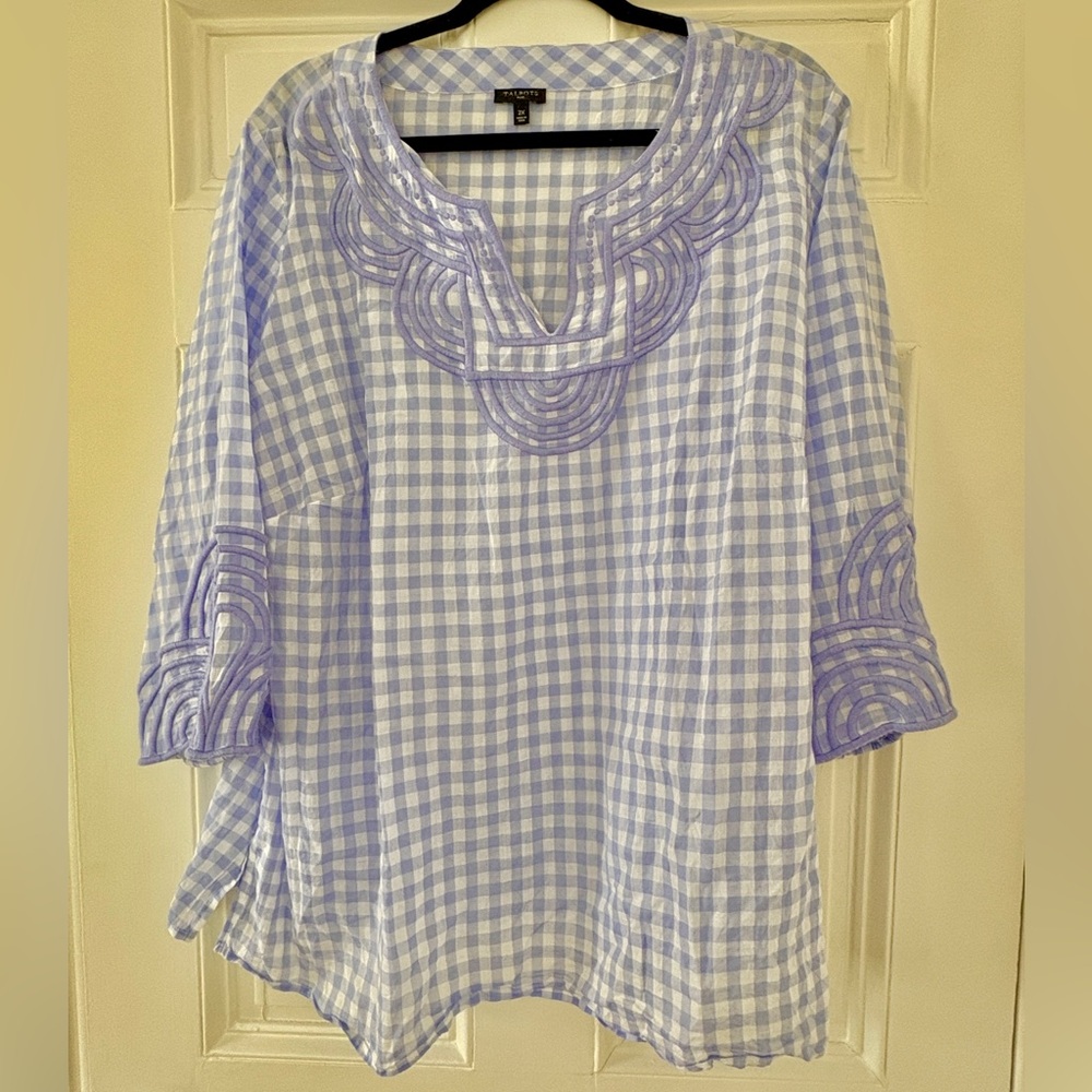 Talbots Purple and White Gingham Tunic Top Size 2x
